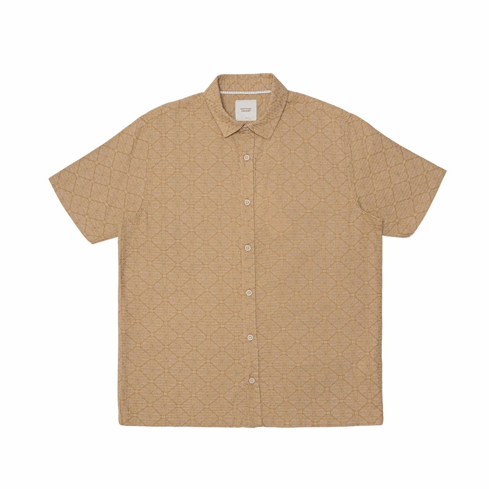 Common People Sand Short Sleeve Shirt S Cotton Linen Geometric Button Up NWT